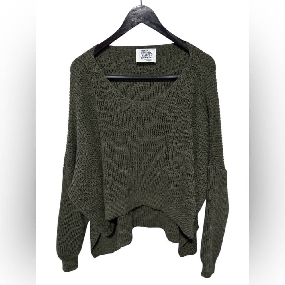 Free For Humanity Olive Green Oversized Boho Knit Sweater In Women's Size XL